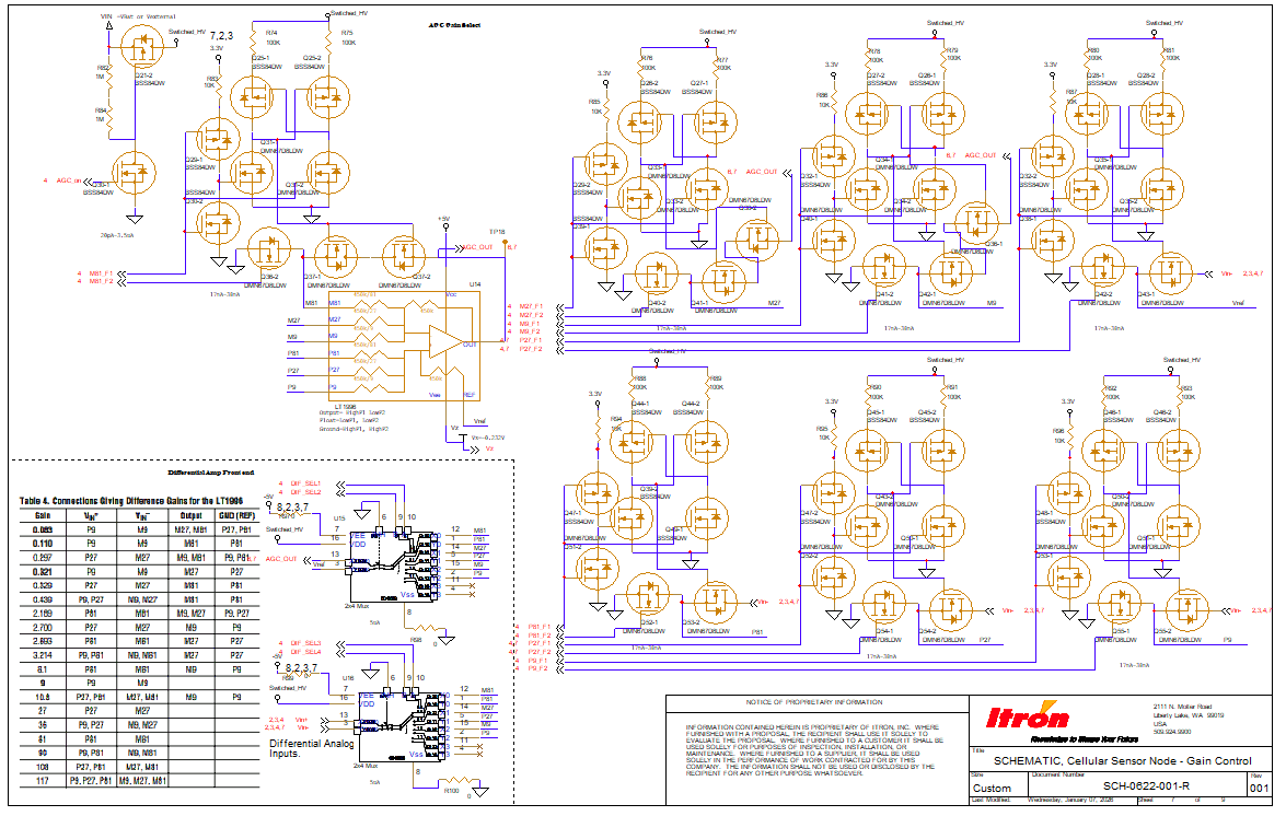 LT1996 PGA stage schematic with 9-step analog mux gain selection