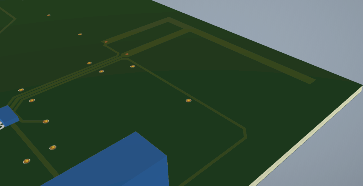3D render of the inverted-F antenna corner of the board